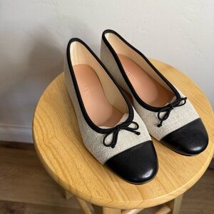 J. Crew Black and Cream Ballet Flats with Cap Toe